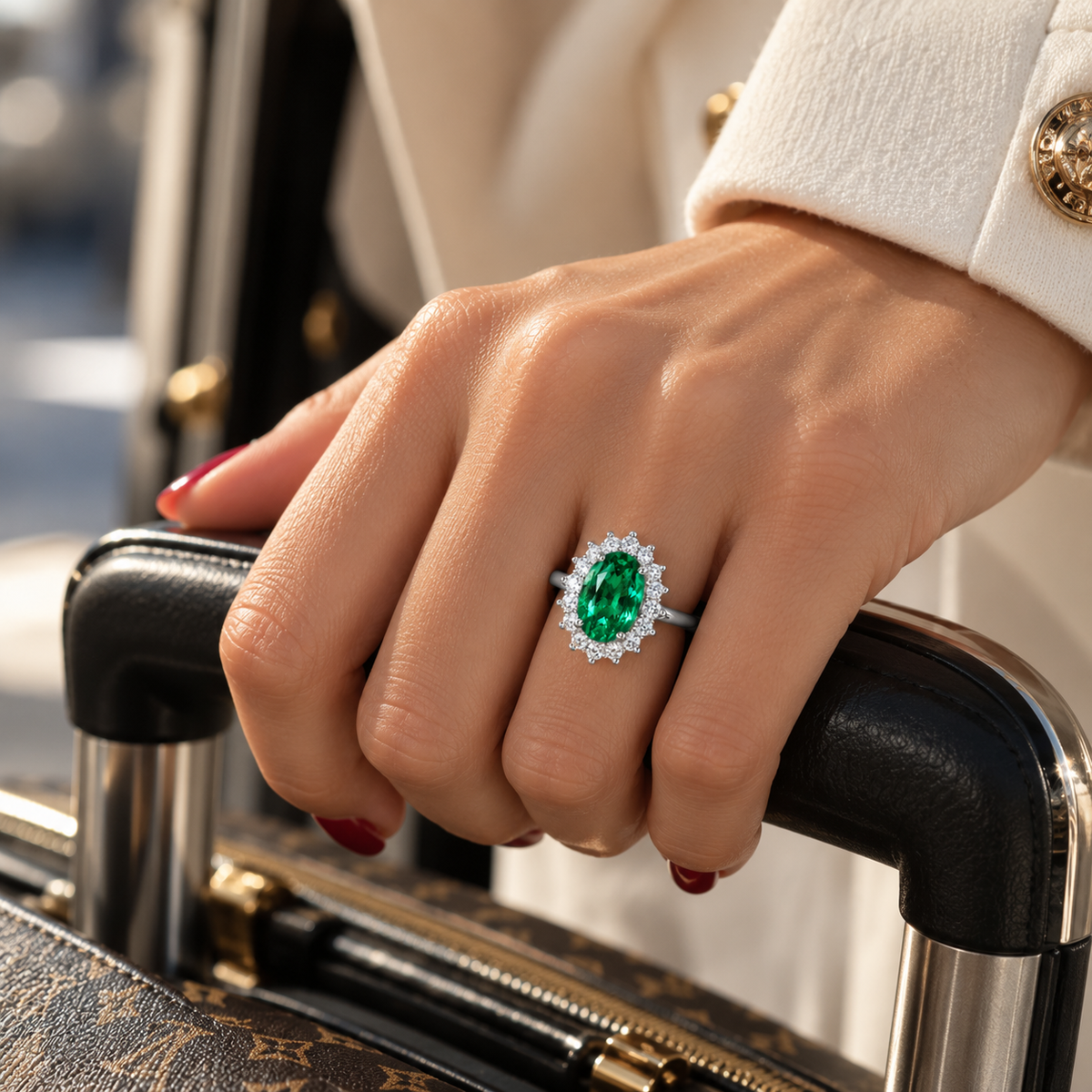 Oval Emerald Halo Ring
