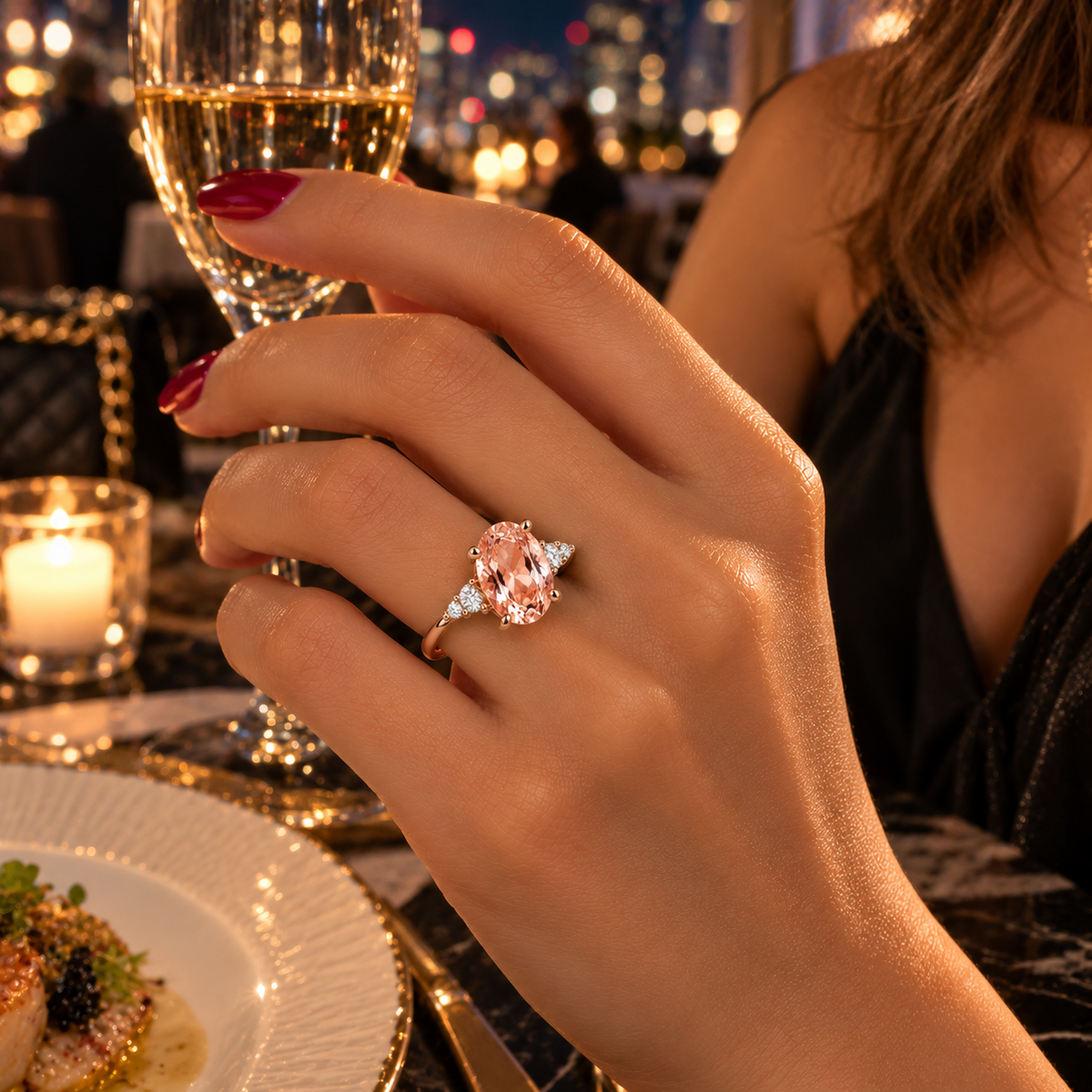 Anillo de Morganita Oval con Detalles de Diamantes