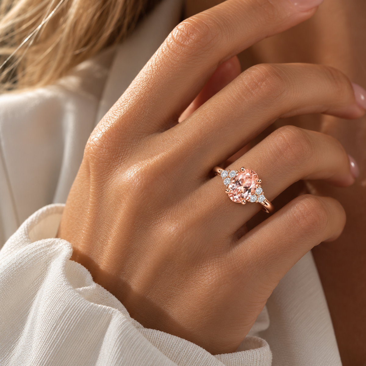 Oval Morganite Ring with Side Diamonds