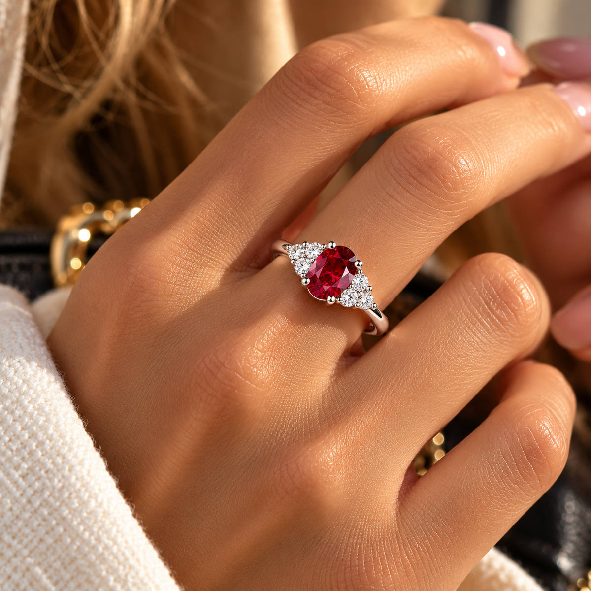 Anillo Cluster de Rubí Oval