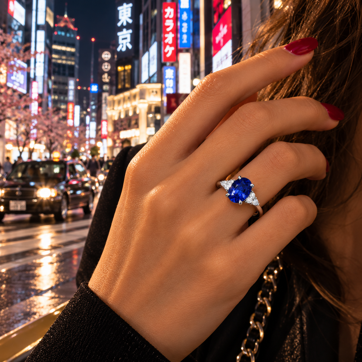 Oval Sapphire Ring with Side Diamonds