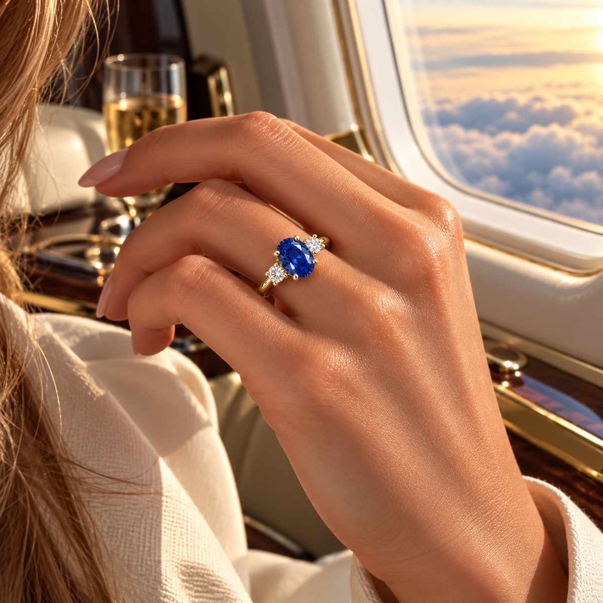 Oval Sapphire Three-Stone Ring