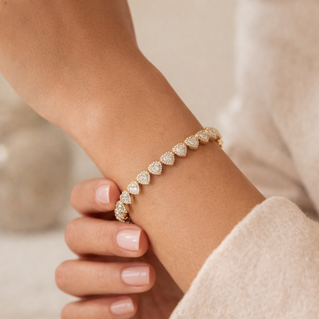 Heart halo tennis bracelet