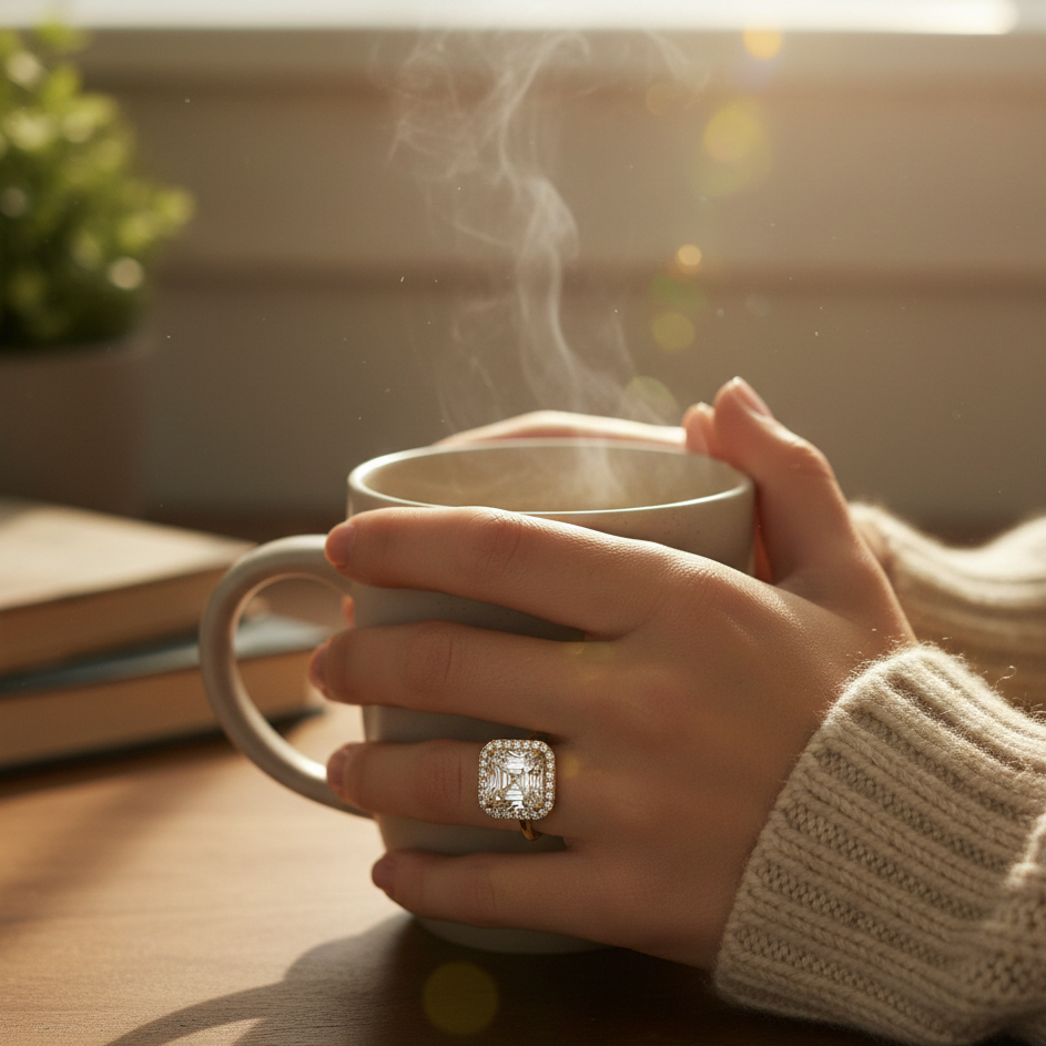 Asscher halo ring