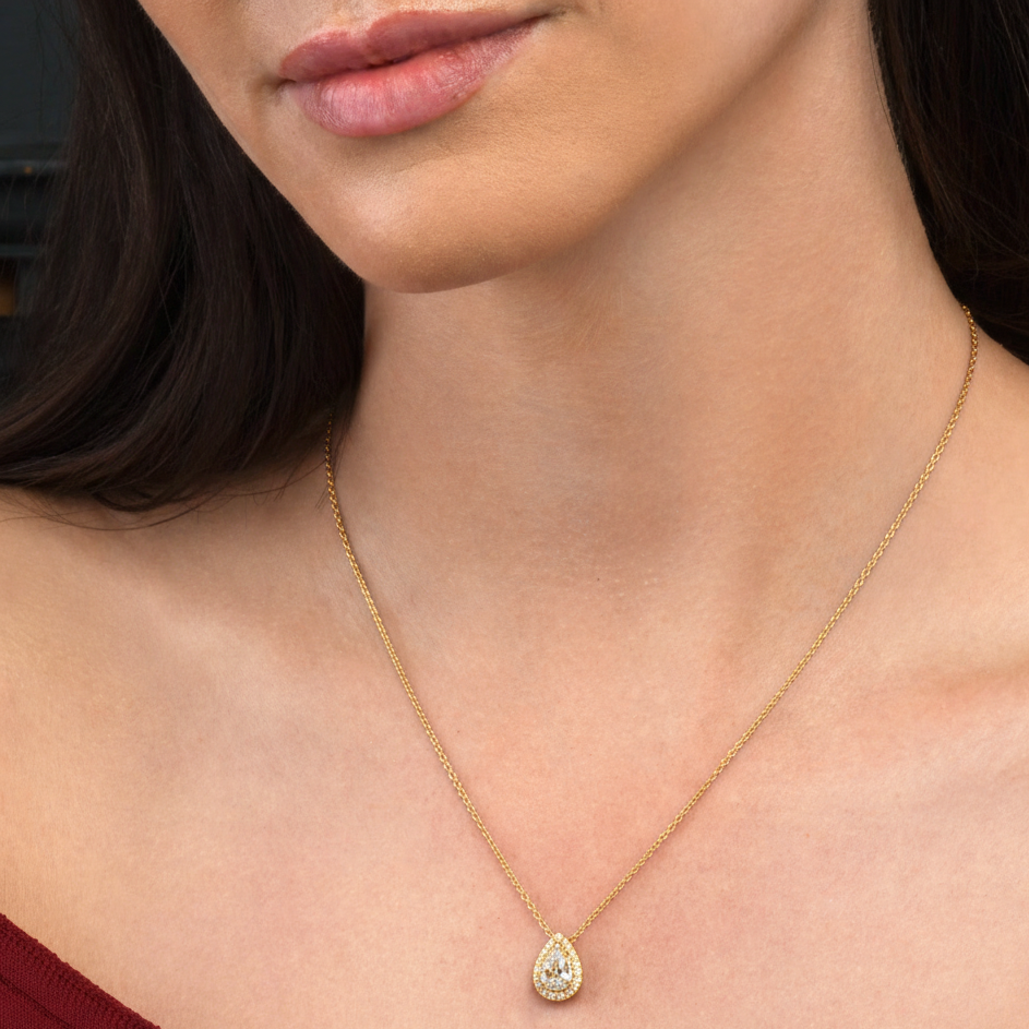 Pear cut halo pendant