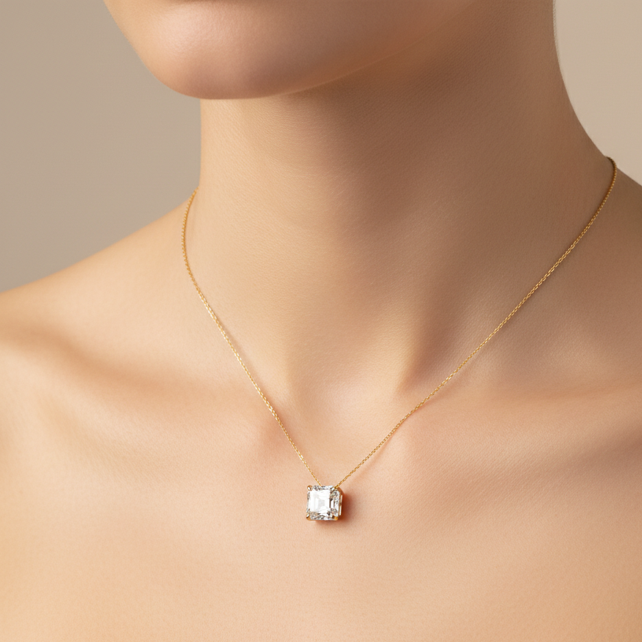 Asscher shape solitaire pendant