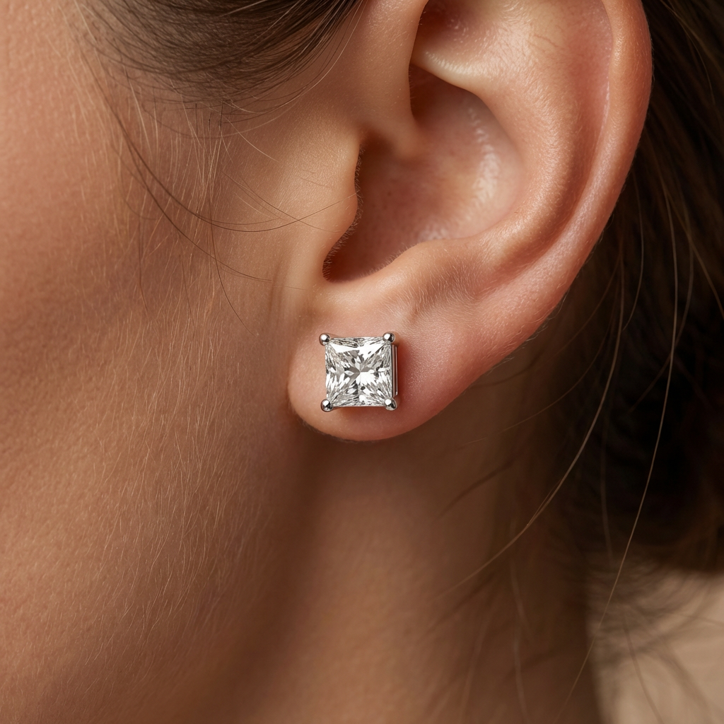 Princess cut earrings