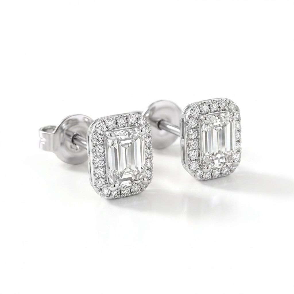 Emerald halo earrings