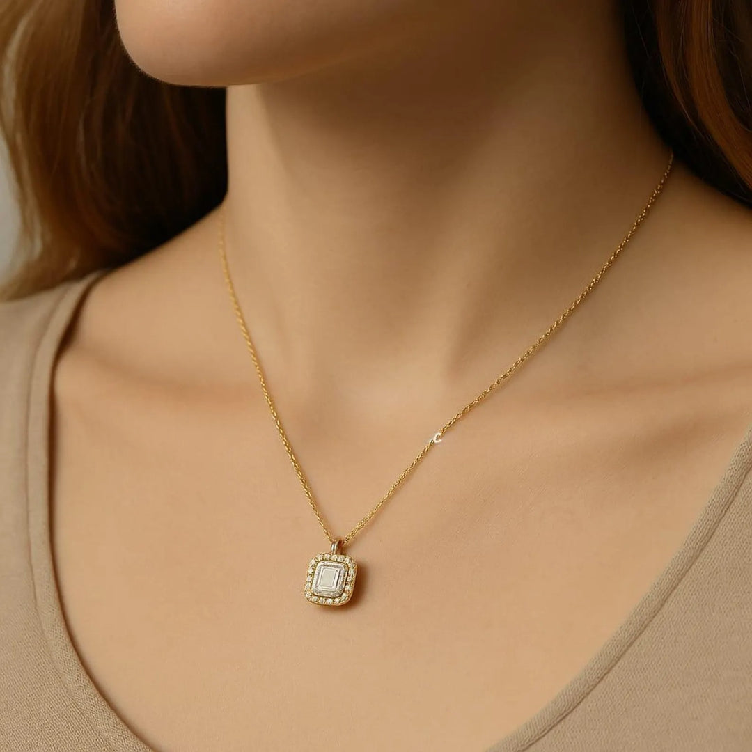 Asscher cut halo pendant