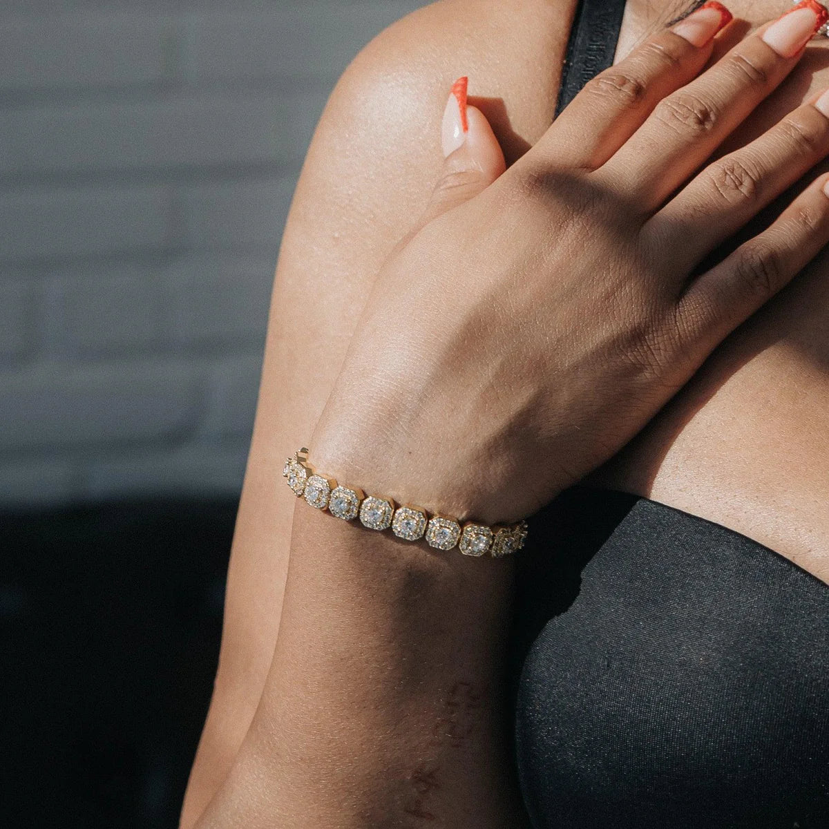 Asscher halo tennis bracelet
