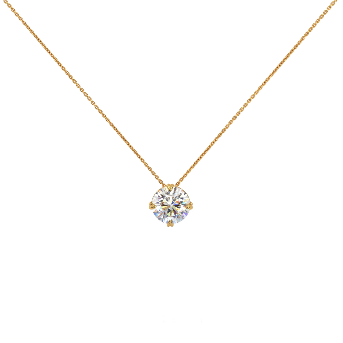 Round solitaire diamond pendant on a fine gold chain
