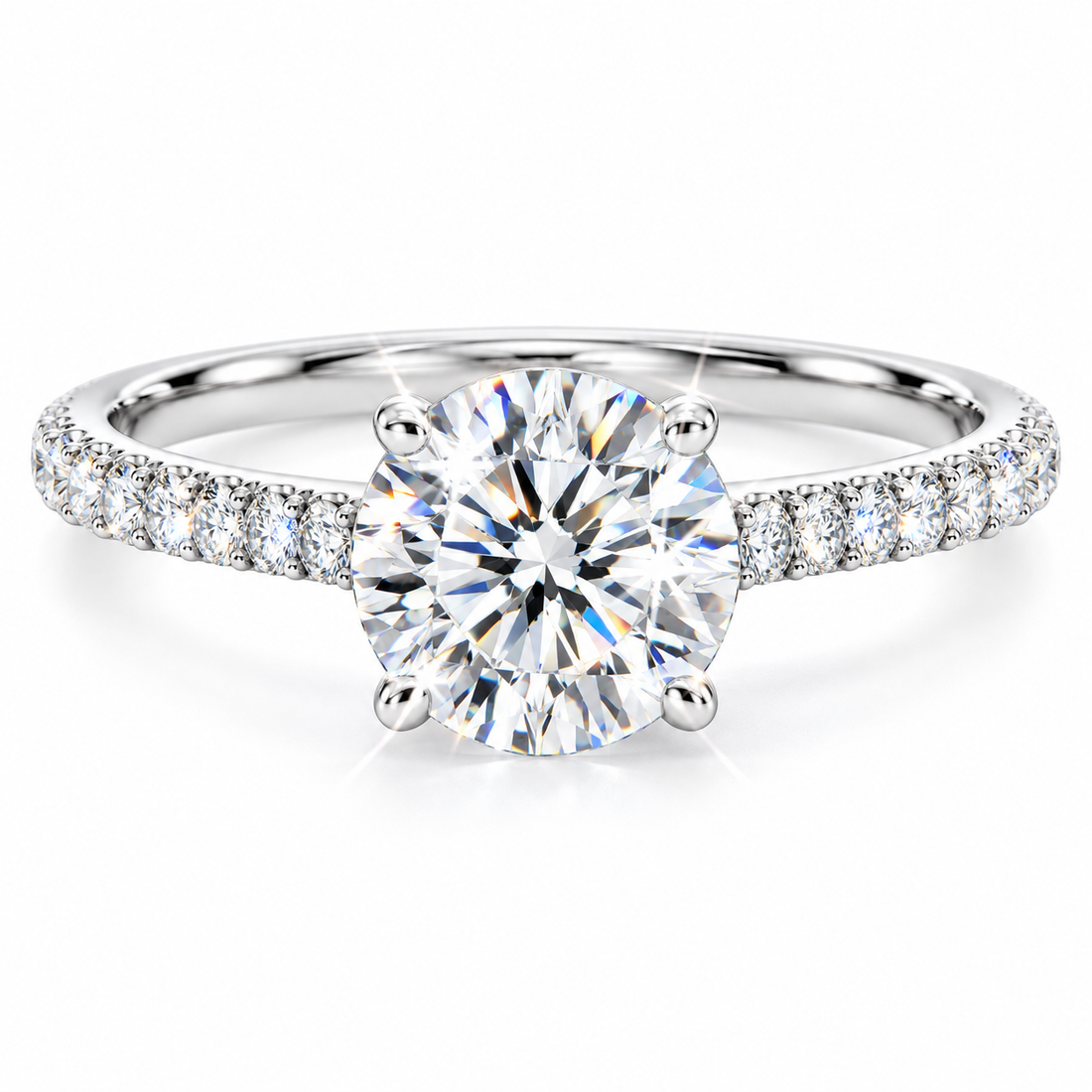 Round diamond pavé ring in white gold