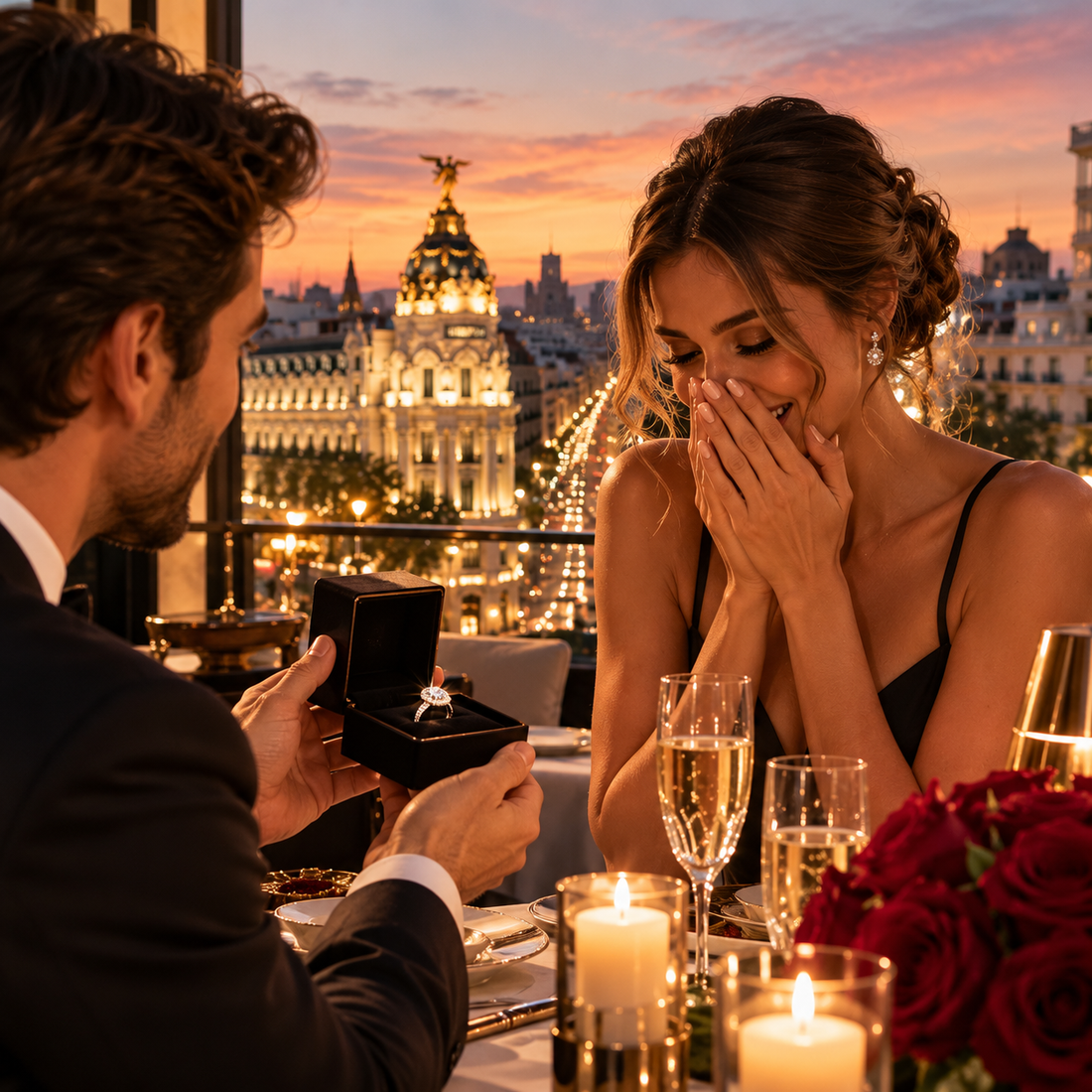 Celebración de aniversario romántico con vistas a Madrid
