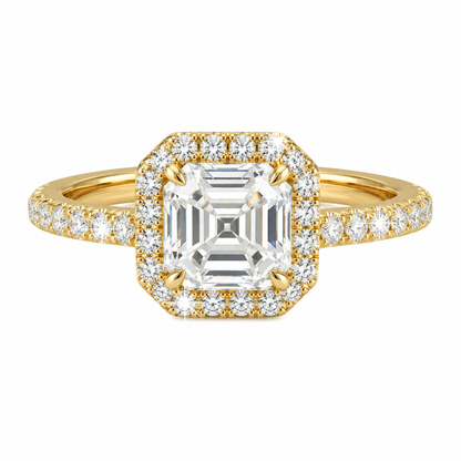 Anillo de compromiso Asscher Halo Pavé