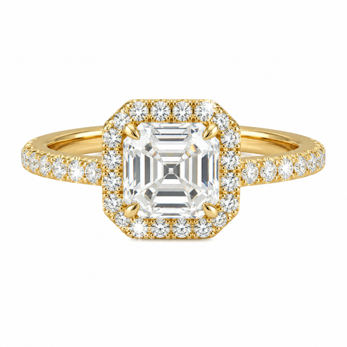 Anillo de compromiso Asscher Halo Pavé