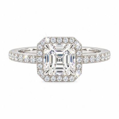Anillo de compromiso Asscher Halo Pavé