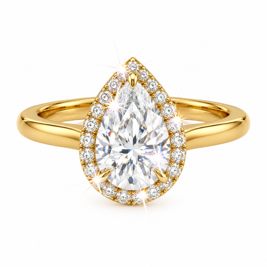 Anillo de halo con pera