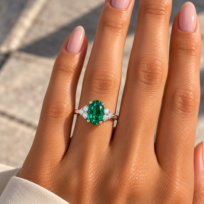 Oval Emerald Three-Stone Ring