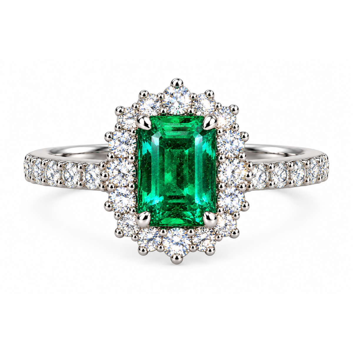 octagon emerald halo pave ring