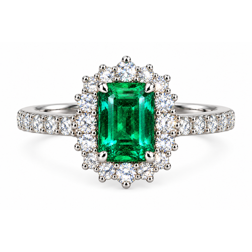 octagon emerald halo pave ring