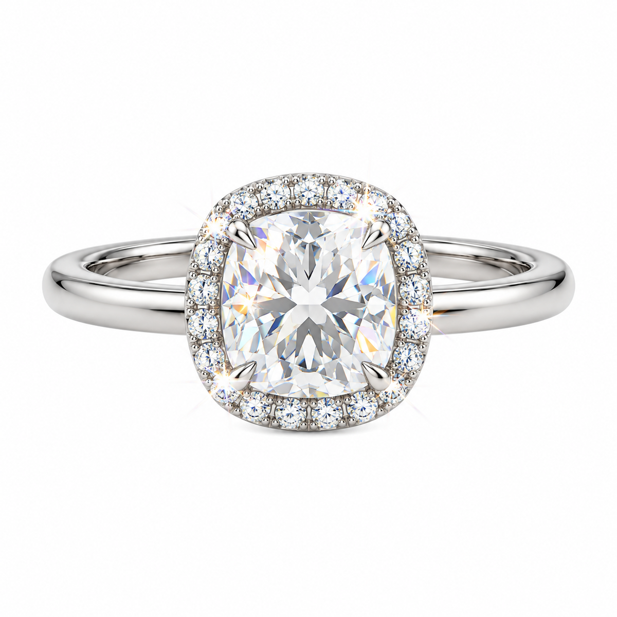 Anillo de halo con diamante talla cushion