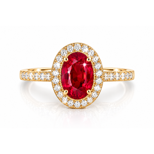 oval ruby halo pave ring