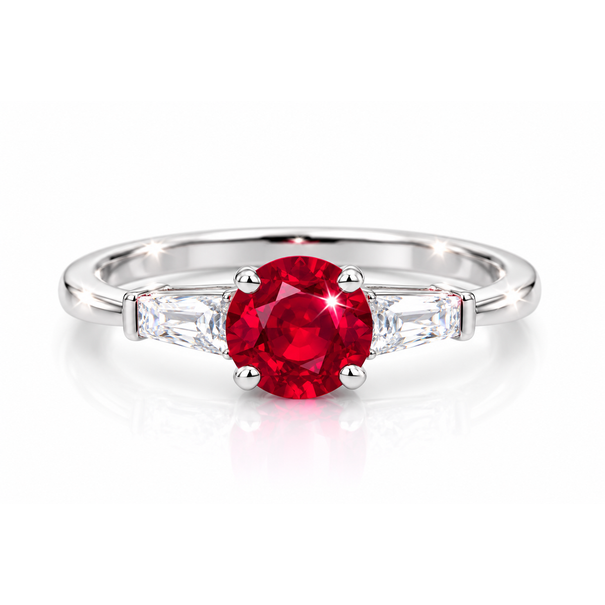round ruby ring with baguette diamonds