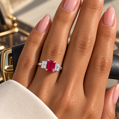 Emerald-Cut Ruby Three-Stone Ring