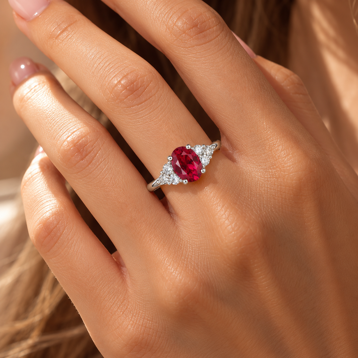 Oval Ruby Ring with Side Diamonds
