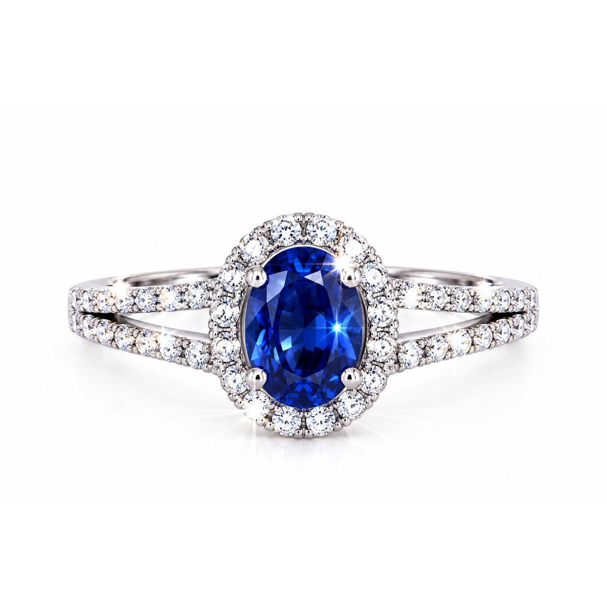 oval sapphire halo ring with split shank
