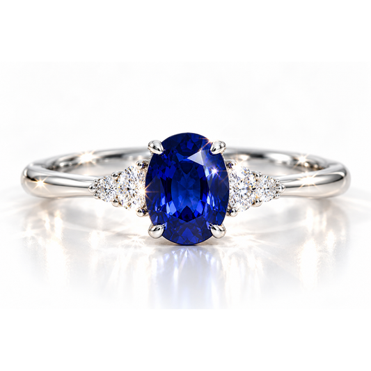 oval sapphire ring with side diamonds