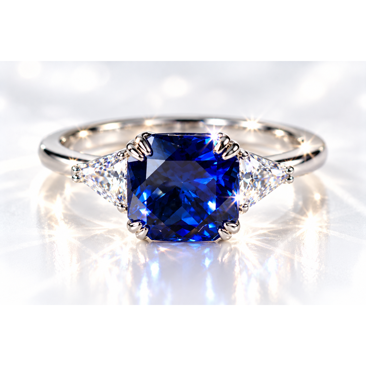 cushion sapphire three stone ring