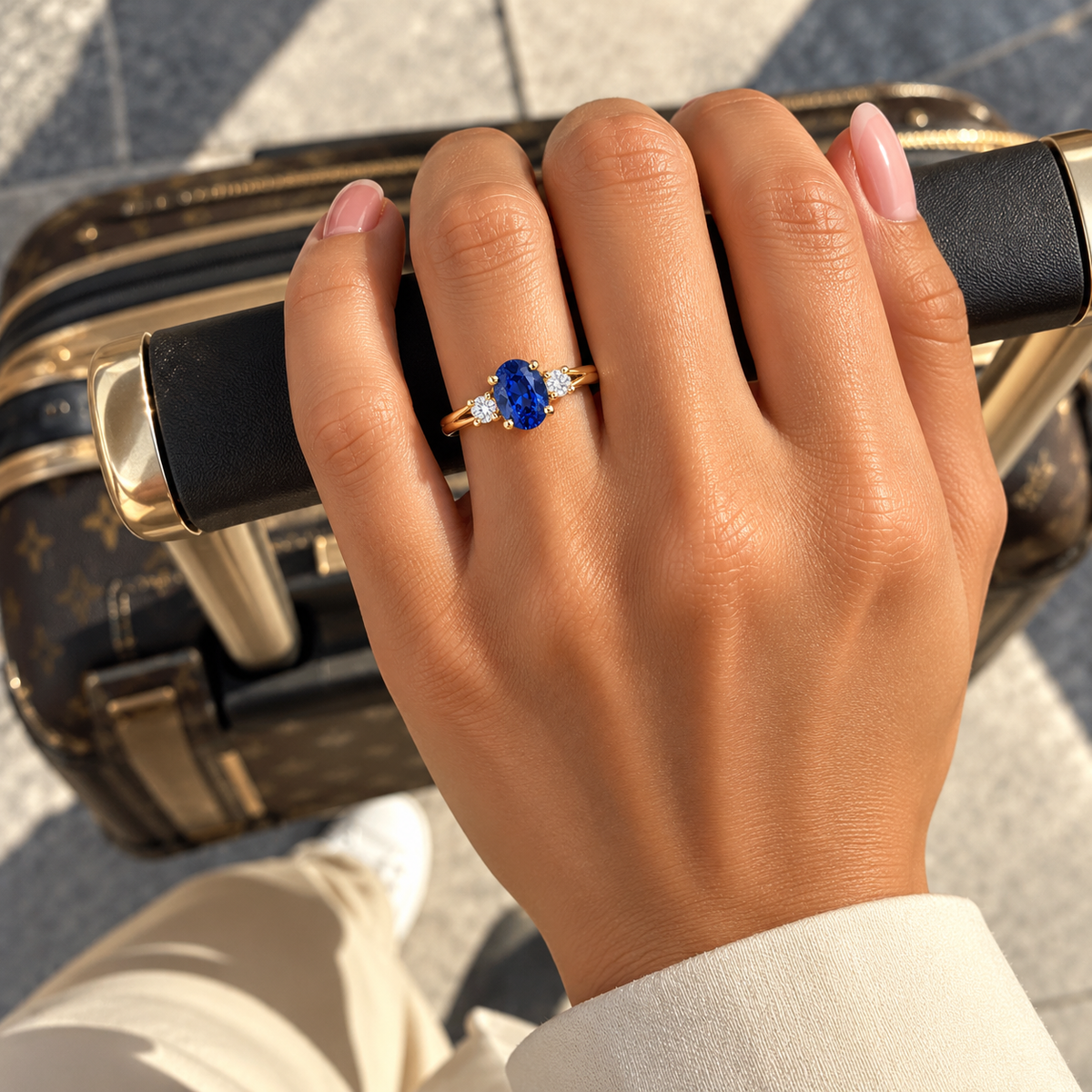 Anillo Trilogía de Zafiro Talla Esmeralda