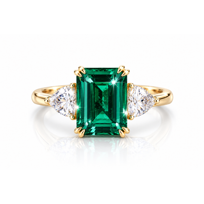 emerald cut emerald three stone ring