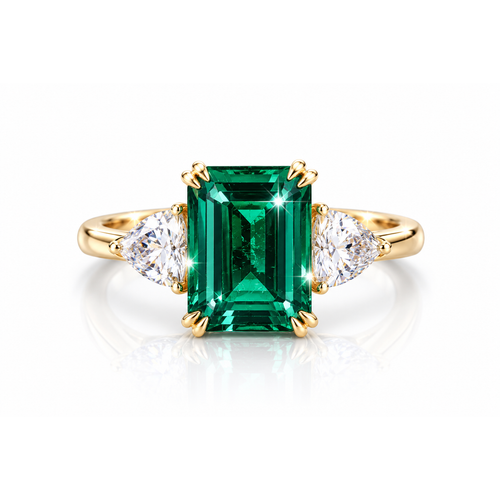 emerald cut emerald three stone ring