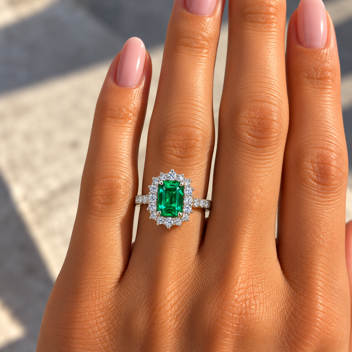 Octagon Emerald Halo Pavé Ring