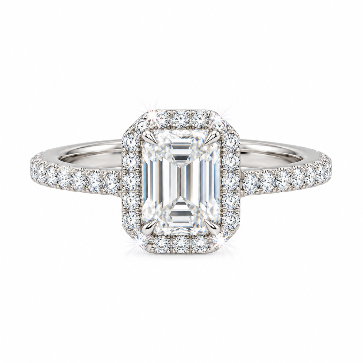 Anillo Pavé de Halo Esmeralda