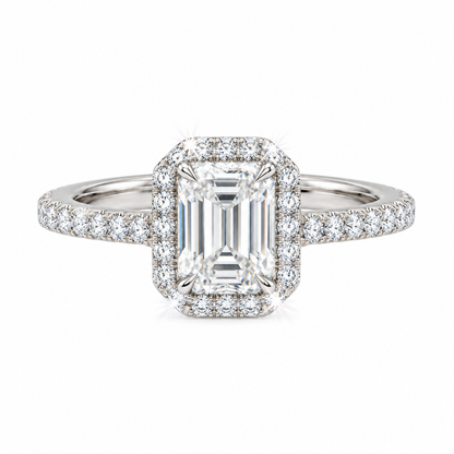 Anillo Pavé de Halo Esmeralda