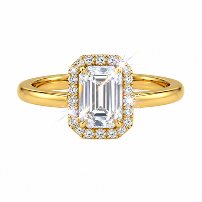 Anillo de halo de esmeralda