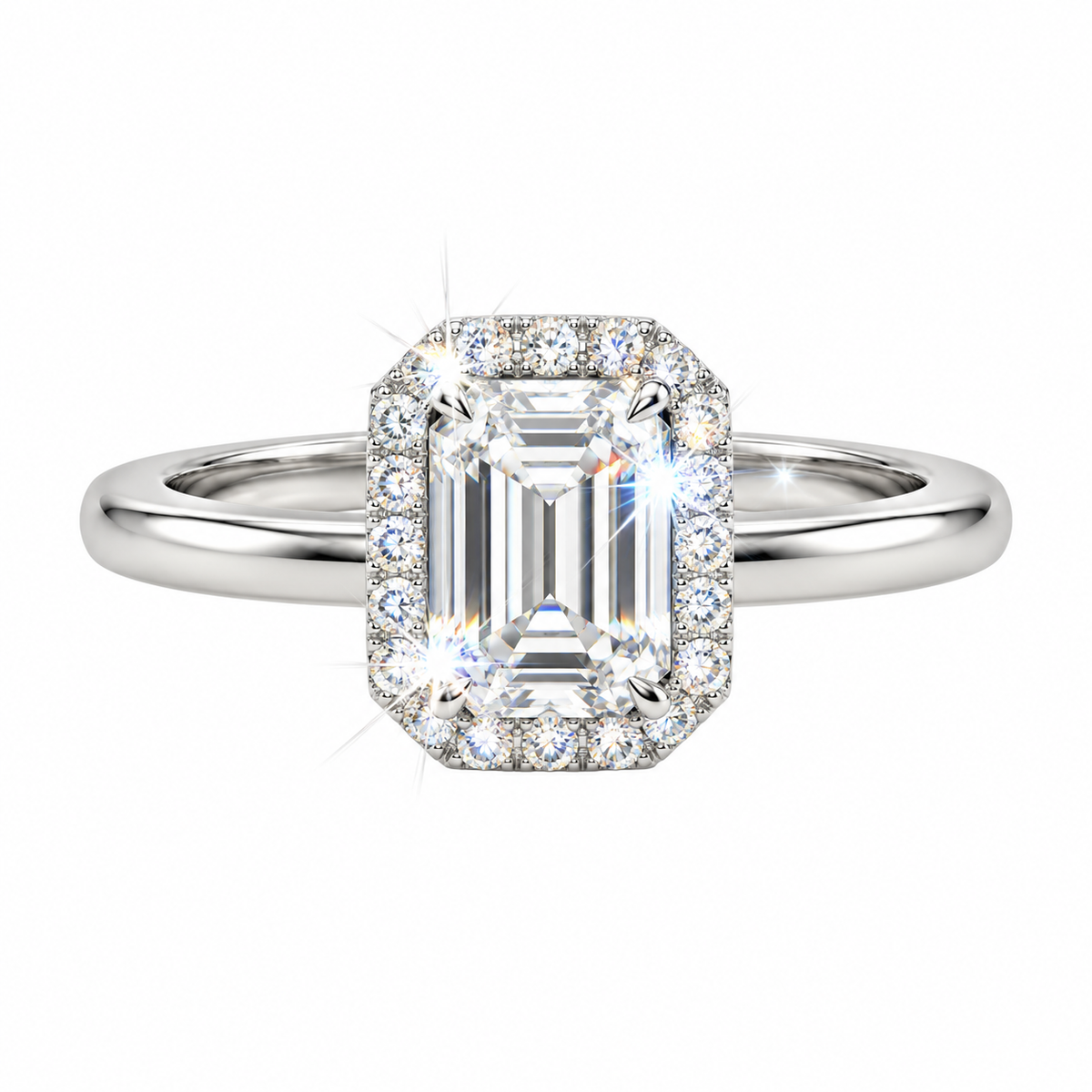 Anillo de halo de esmeralda