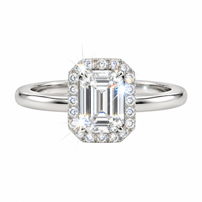 Anillo de halo de esmeralda