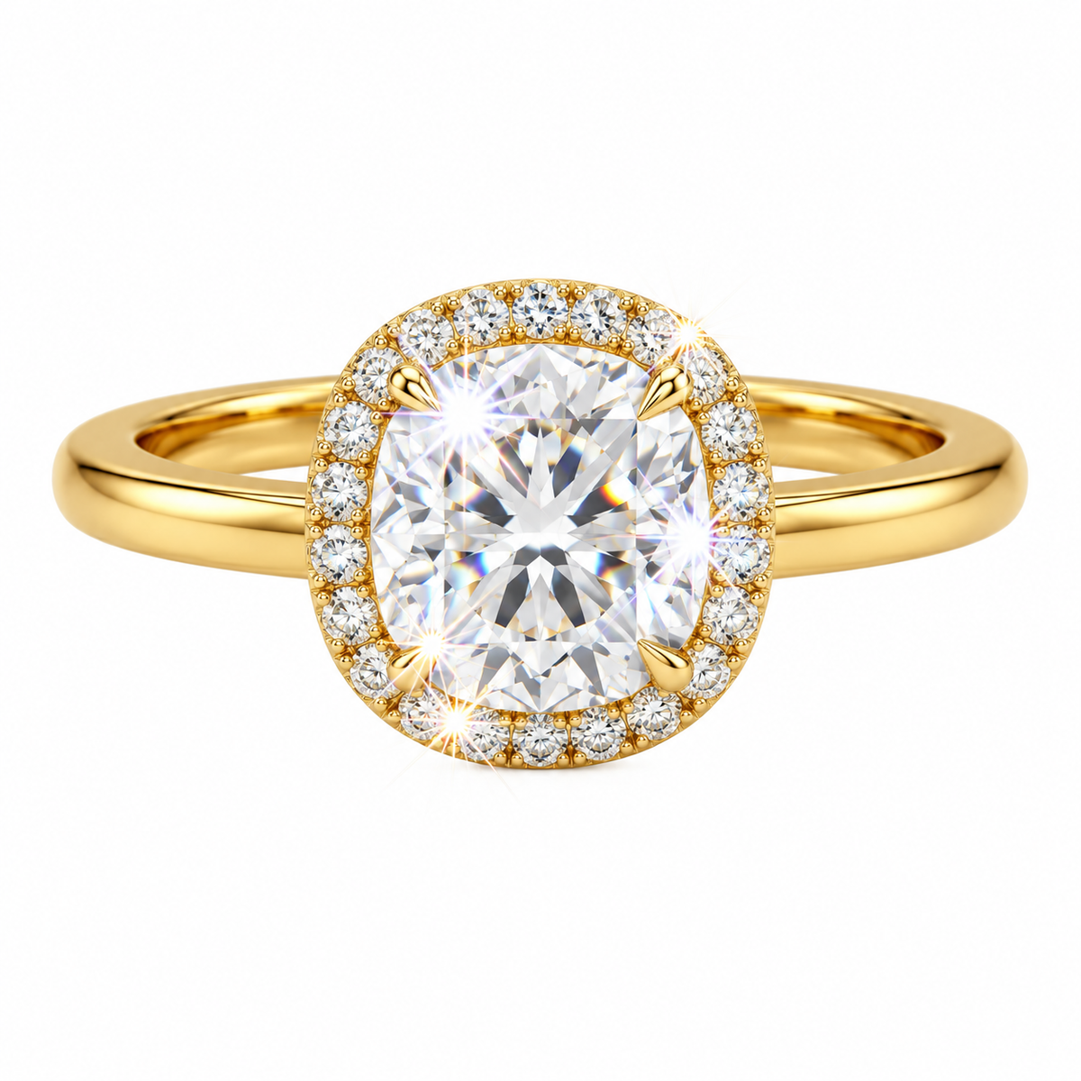 Anillo de halo con diamante talla cushion