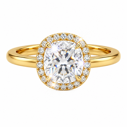 Anillo de halo con diamante talla cushion