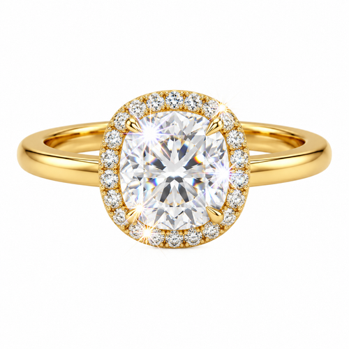 Anillo de halo con diamante talla cushion