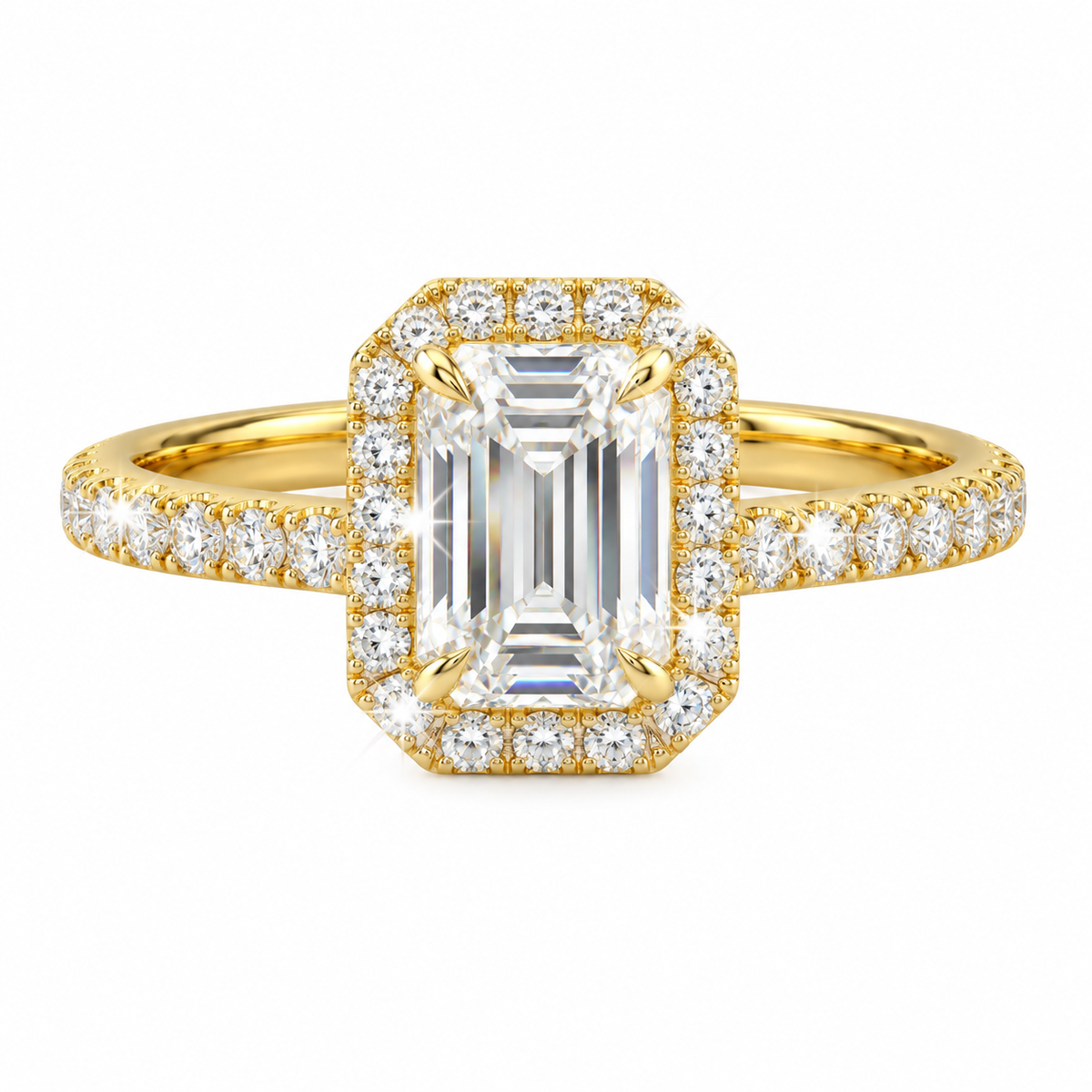 Anillo Pavé de Halo Esmeralda