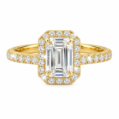 Anillo Pavé de Halo Esmeralda