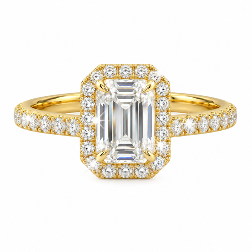 Anillo Pavé de Halo Esmeralda