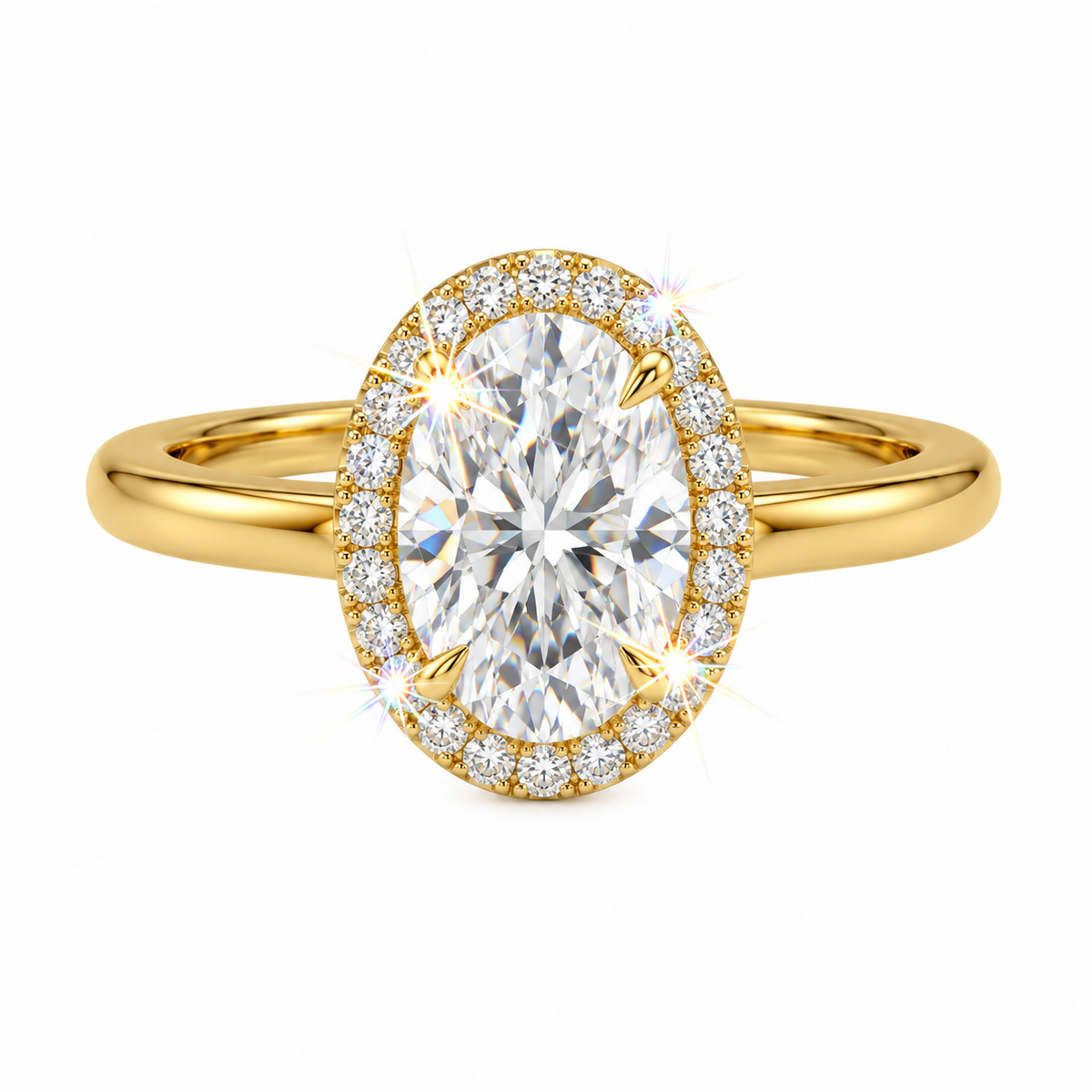 Anillo con halo ovalado