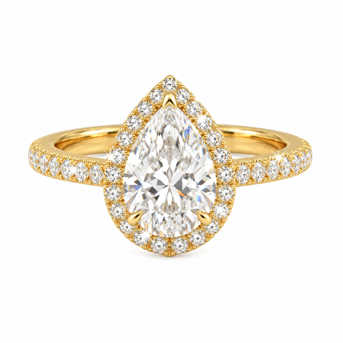 Anillo pavé con halo de pera