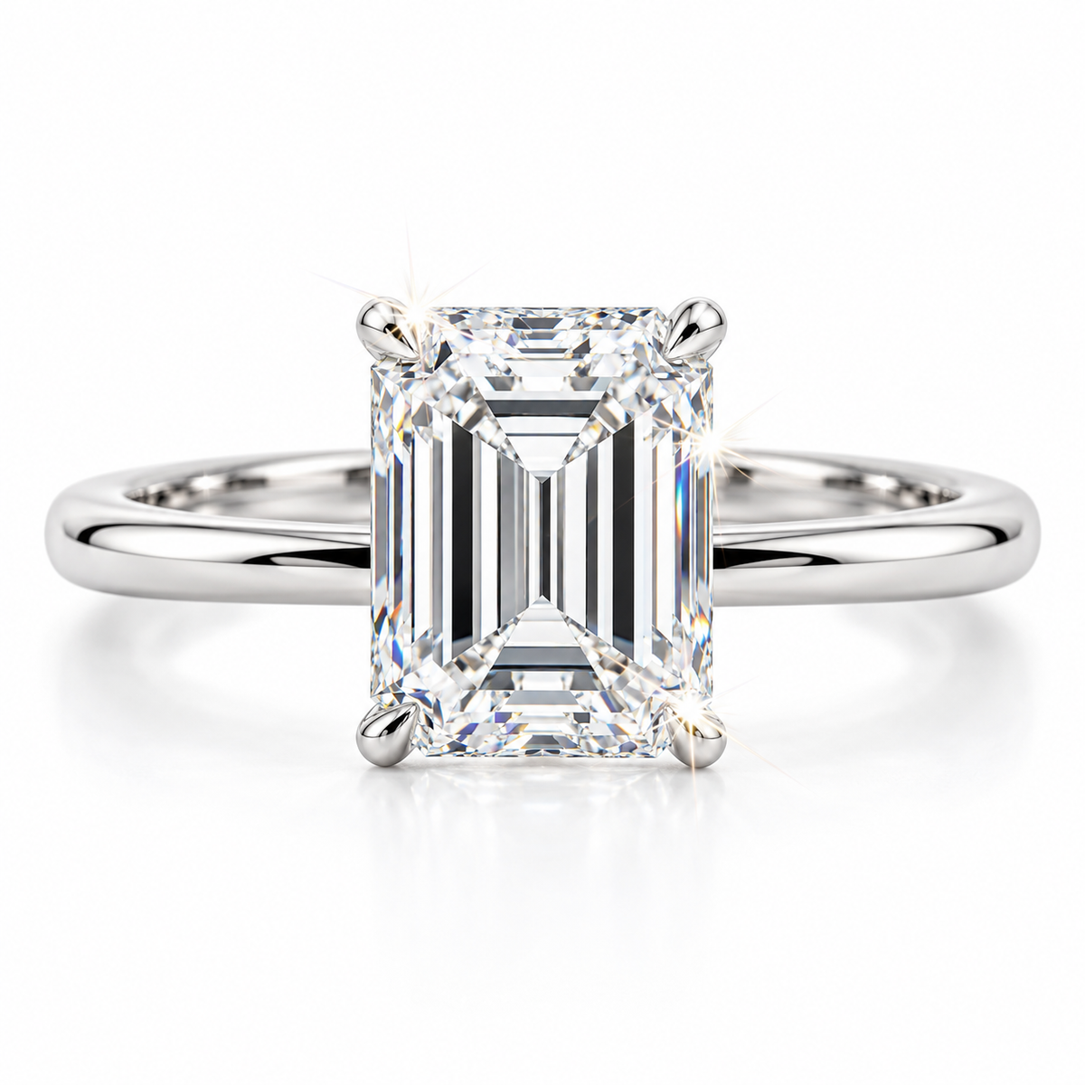 Anillo solitario de corte esmeralda